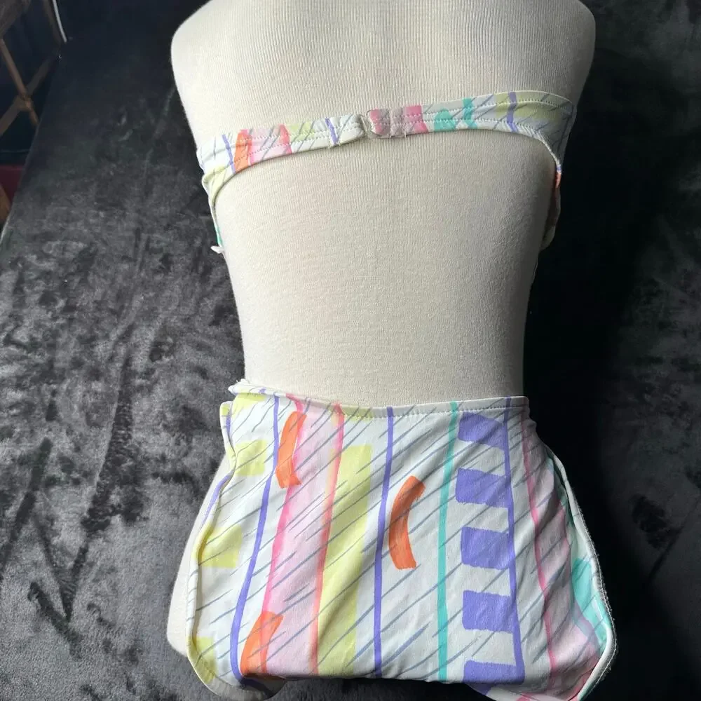 Vintage 80s/90s Bandeau Bikini Swim Suit Pastel Geometric  Womens SZ M